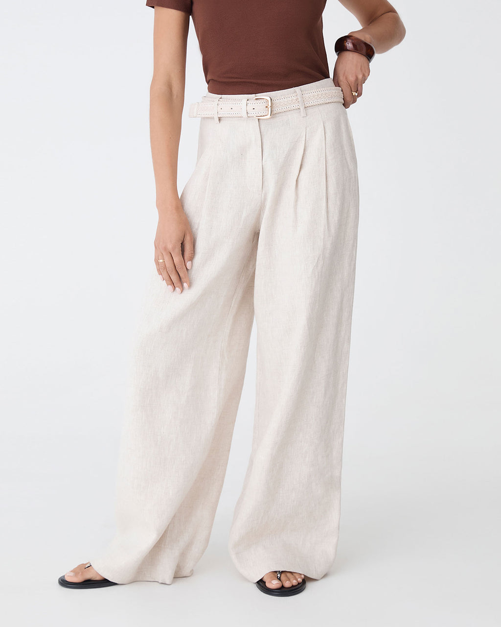 Renata Woven Belt in ivory — full-length view