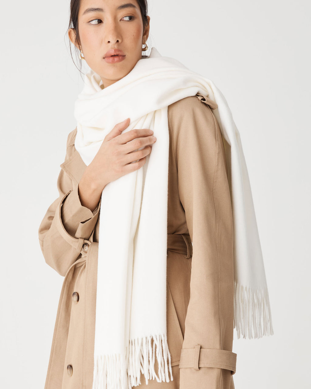 Audree Wool Blend Scarf in milk white — close-up view 2