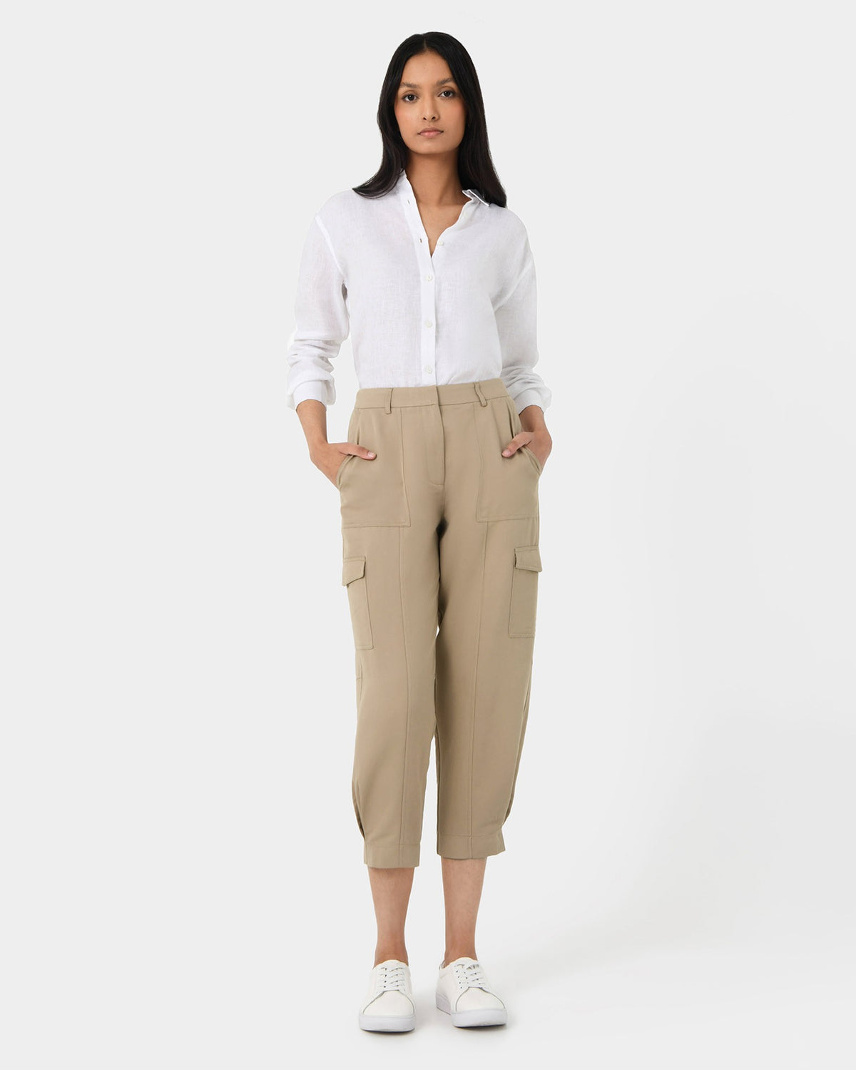 Emiko Cargo Pants in beige — full-length view