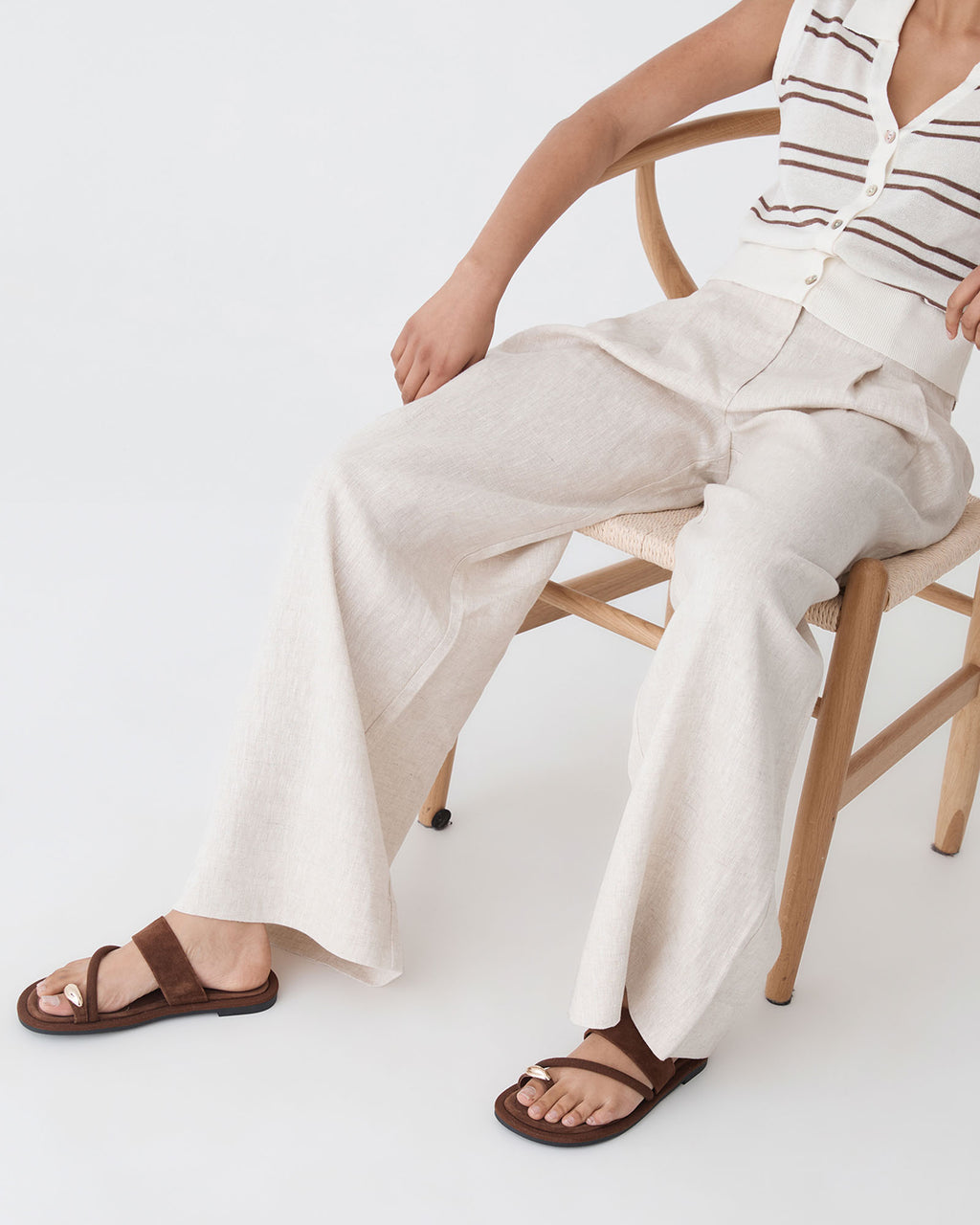 Maya Suede Ring Sandals in chocolate — close-up view