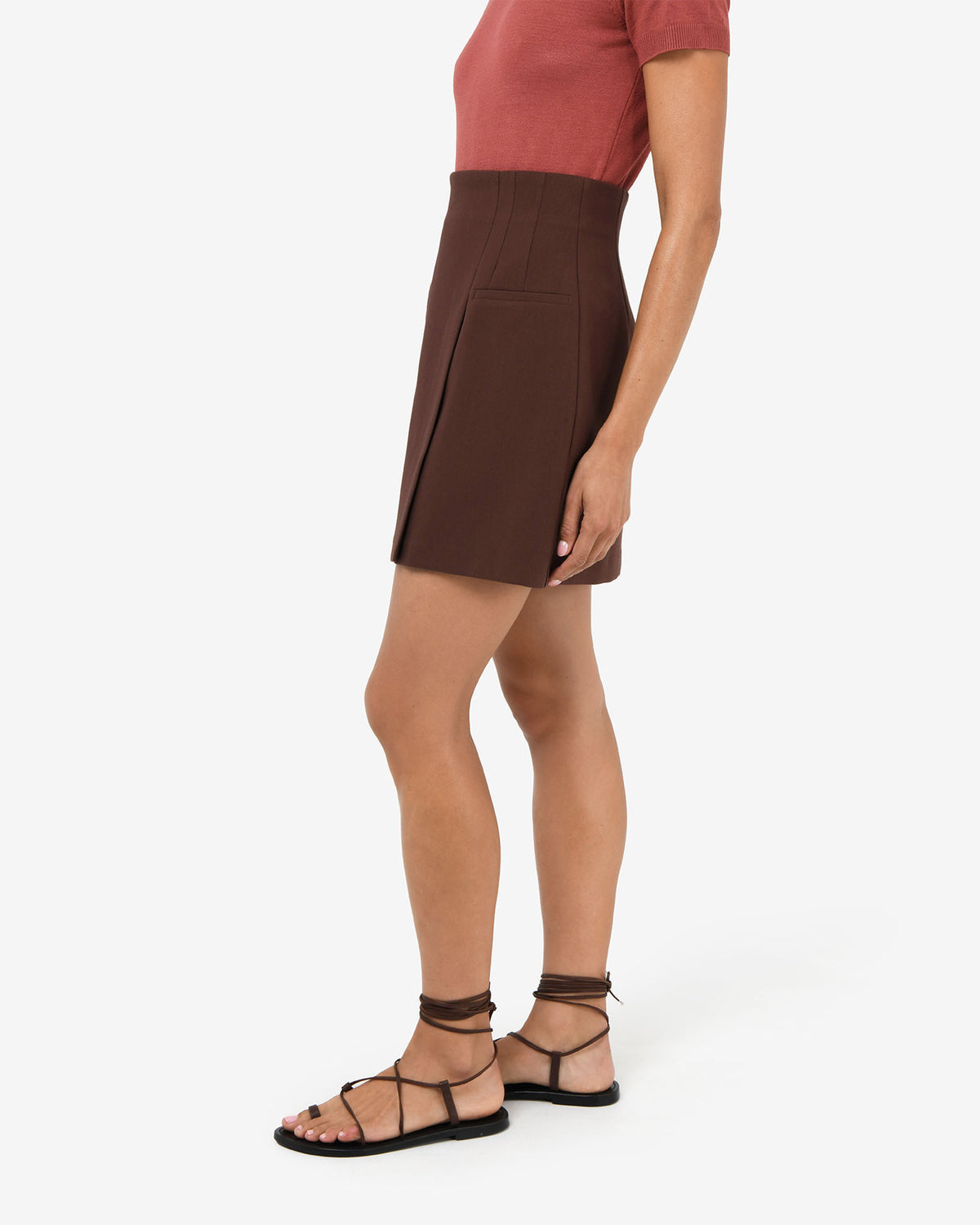 Nikki Mini Wrap Skirt in brown — side view