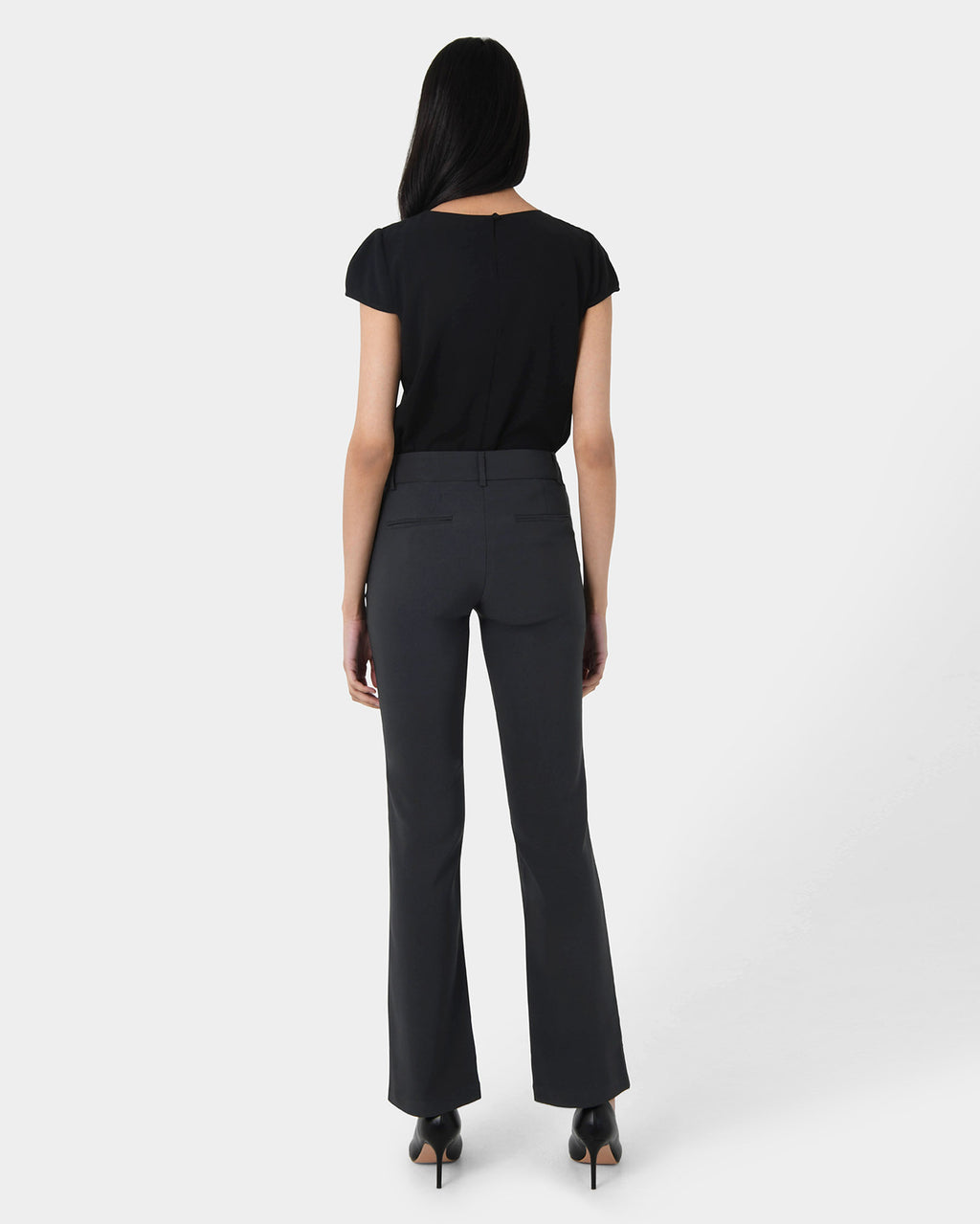 Tamera Pleated Round Neck Top in black — back view