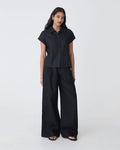 Ami Linen Collar Shirt in black — full-length view