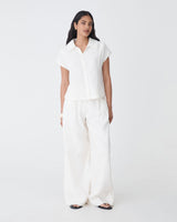 Ami Linen Collar Shirt in ivory — full-length view